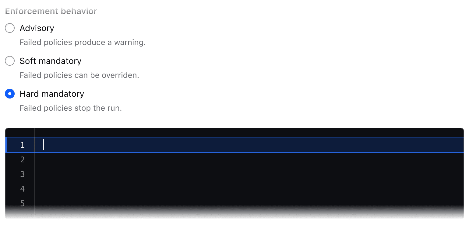 A Code Editor embedded in a form following a set of radio buttons. The Code Editor has no title labelling it.